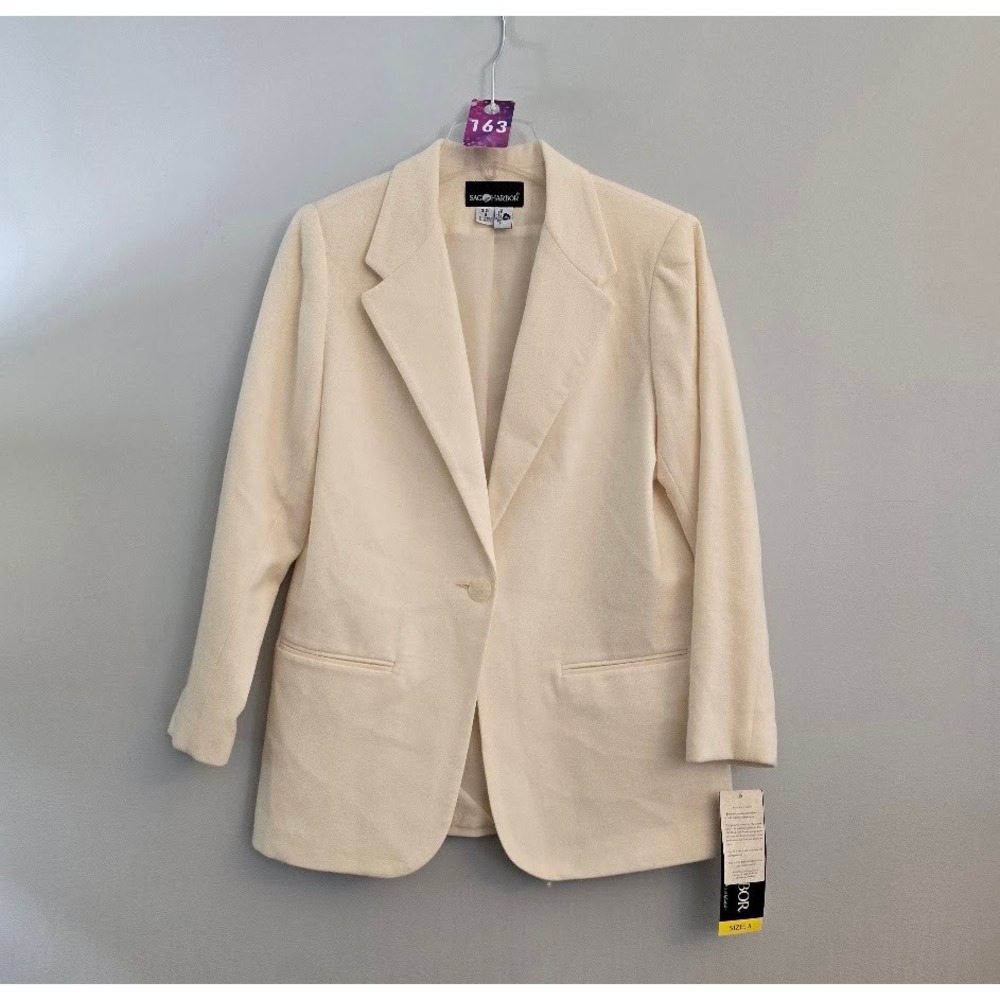 Vintage Sag Harbor Womens Blazer Off White Wool Blend Single Button Size 8 NEW